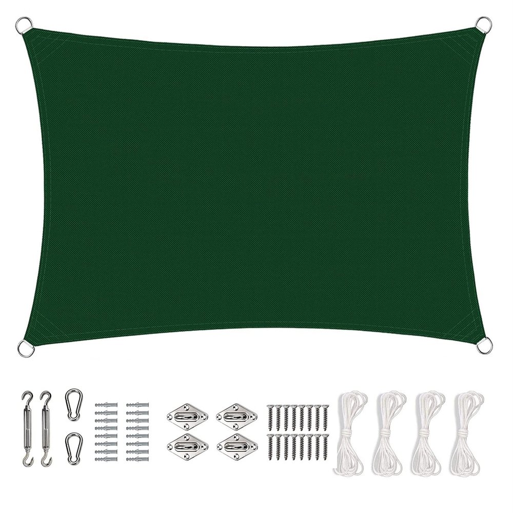 KOUDU Rectangular Sun Shade Sail 6 x 7 m, UV Protection, Dark Green