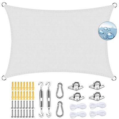 ERPENG Rectangular Sun Shade Sail Canopy 5 x 6.5 m, Weather-Resistant, 95% UV Protection, with Ropes and Mounting Kit for Balcony, Pool, Small Garden, White