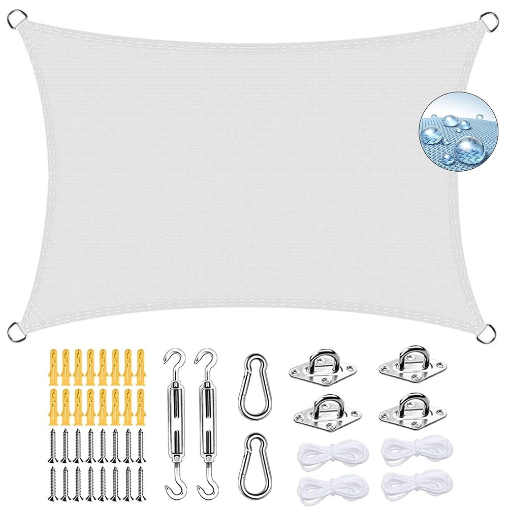 ERPENG Rectangular Sun Shade Sail Canopy 5 x 6.5 m, Weather-Resistant, 95% UV Protection, with Ropes and Mounting Kit for Balcony, Pool, Small Garden, White