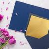 50 Sets A5 Folded Cards, Dark Blue, with C5 Envelopes and Gold Metallic Lining view 2