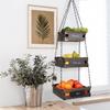 J JACKCUBE DESIGN MK1008A Rustic Hanging Wooden Basket for Fruits and Vegetables, Space-Saving, Sturdy Metal Hooks view 2