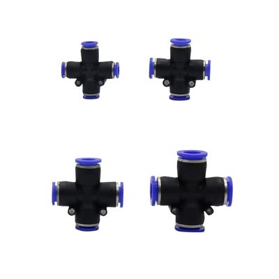 5-Pack Black Slide-Lock Cross Hose Connectors, 6/8/10/12 mm OD