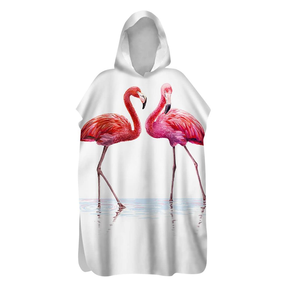 3D Surf Poncho Changing Towel with Hood, Microfiber, Flamingo, 80 x 145 cm