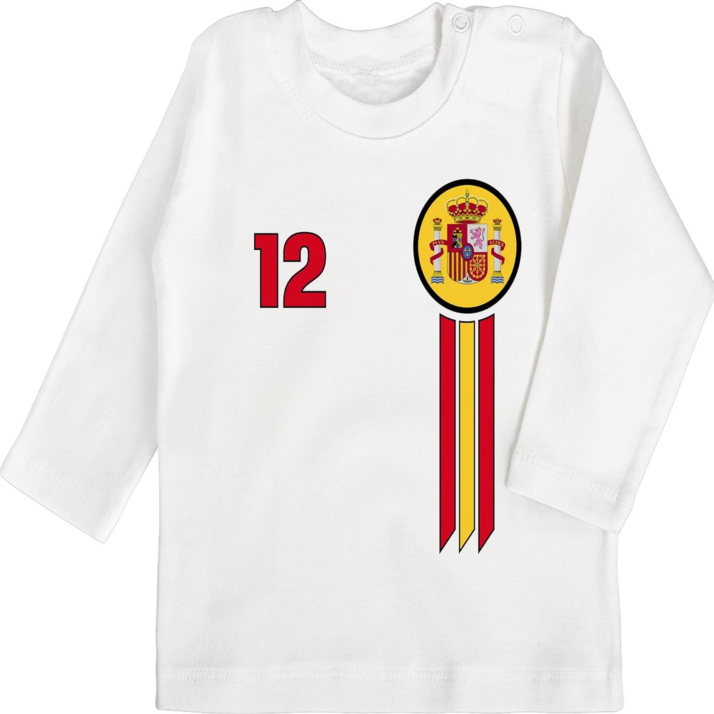 Baby Long-Sleeve Shirt – 2026 Soccer World Cup Fan Apparel – Spain “12th Man” Emblem – 6–12 Months – White