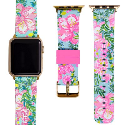 Lilly Pulitzer Silicone Watch Band for 38mm and 40mm Smartwatches, Compatible with Apple Watch Series 1–6 and SE, Fruity Flamingo