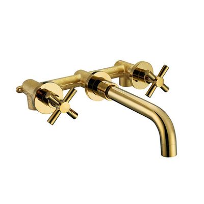 VVW&LIU Modern Double-Handle Brushed Basin Faucet, Hot and Cold Water, Polished Gold