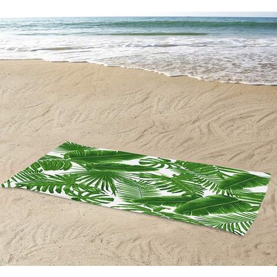 Chickw1 Microfiber Beach Towel, Large Lightweight Quick-Dry Bath Towel, Green Leaf Plant, 2.80 x 160 cm