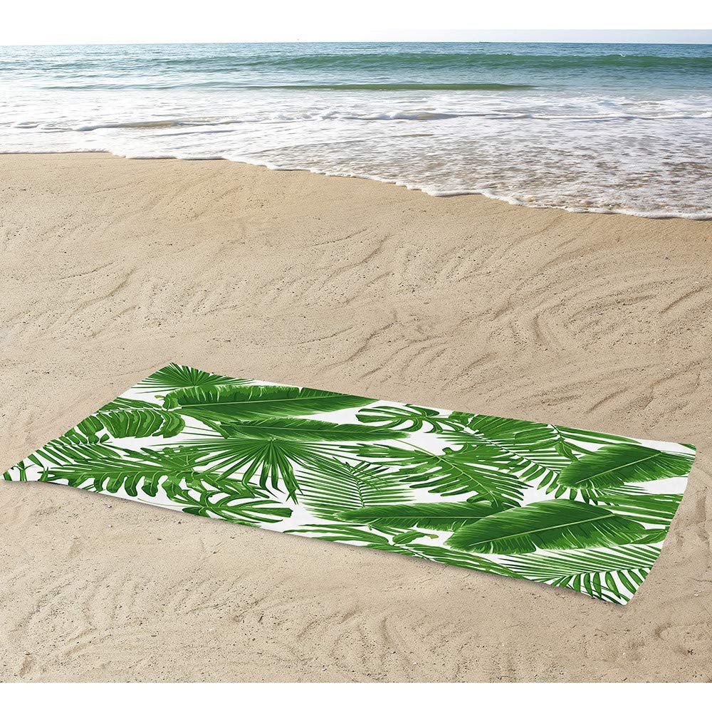 Chickw1 Microfiber Beach Towel, Large Lightweight Quick-Dry Bath Towel, Green Leaf Plant, 2.80 x 160 cm