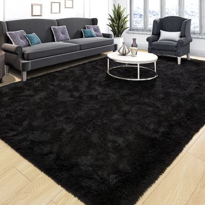 Tepook Super-Soft Shag Rug for Bedroom and Living Room, Black, 1.5 x 2.4 m