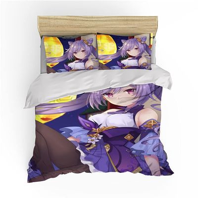 NICHIYOBI Genshin Impact Keqing Duvet Cover Set, Microfiber, 3D Digital Print