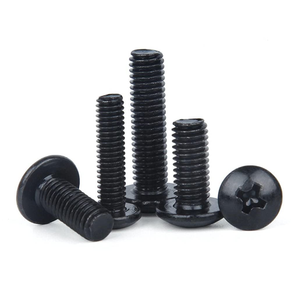 Pucarbon Steel Black Large Flat-Head Screws, Umbrella-Head Screws, M3/M4 Mushroom-Head Screws, 100 Pieces - M4 x 10
