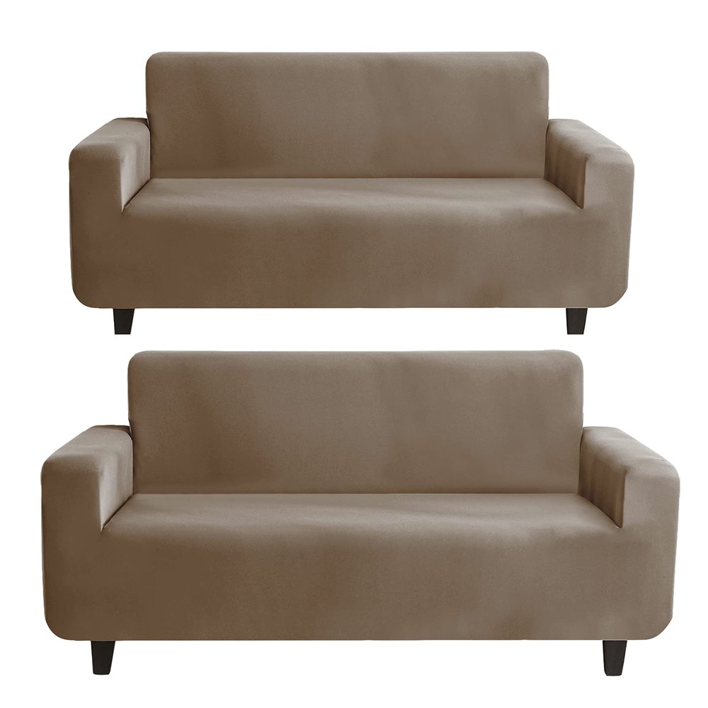 LANSHENG 2-Piece L-Shaped Sectional Sofa Cover Set, Khaki, 3+4 Seater