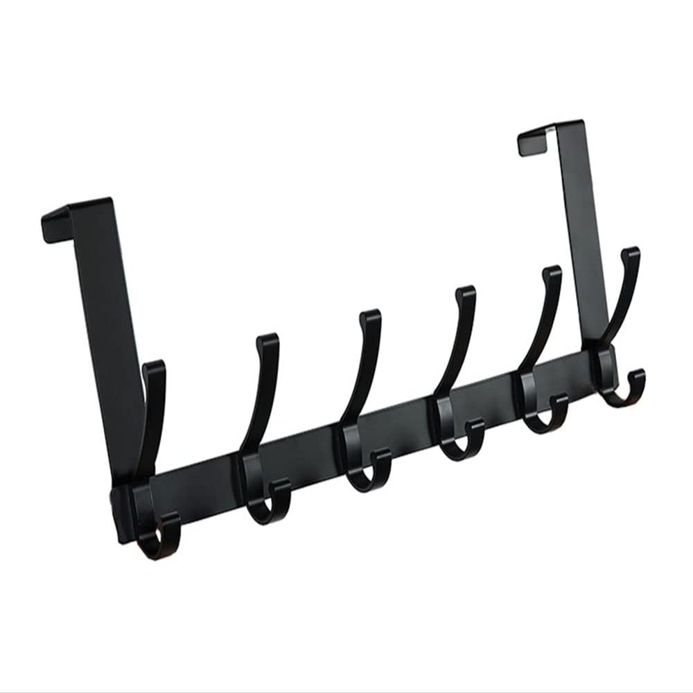 Over-the-Door Hooks, 12-Hook Metal Rack, Black