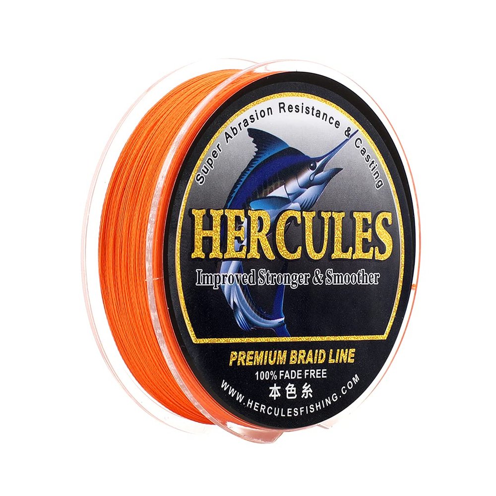 HERCULES Fade-Resistant Braided Fishing Line, 100 m, 4-Strand, Orange, 80 lb
