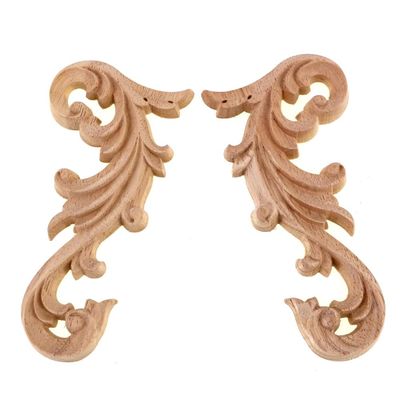 LIJUCAI Floral Carved Oak Wood Appliques, Vintage Corner Decor for Walls and Furniture, Left and Right, 2-Piece