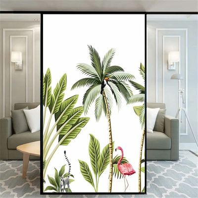 Xijier Decorative Window Film with Flowers and Flamingo, Non-Adhesive Frosted Glass Door/Window Decal, 40 x 120 cm (W x H)