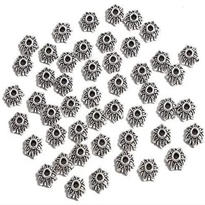LiuliuBull 50-Piece Silver Flower Filigree Bead Caps, 6–14 mm, Style 15, 7 mm