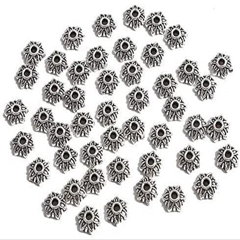 LiuliuBull 50-Piece Silver Flower Filigree Bead Caps, 6–14 mm, Style 15, 7 mm