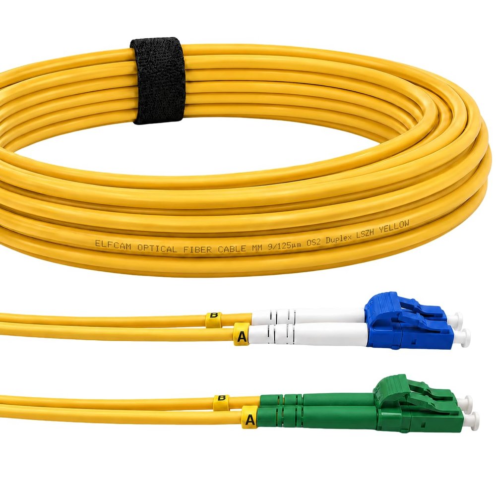 Elfcam OS2 LC/APC to LC/UPC Singlemode Duplex Fiber Optic Cable, LSZH, 1 m