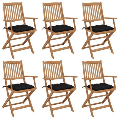 vidaXL Folding Chairs, Set of 6, with Cushions, Solid Acacia Wood