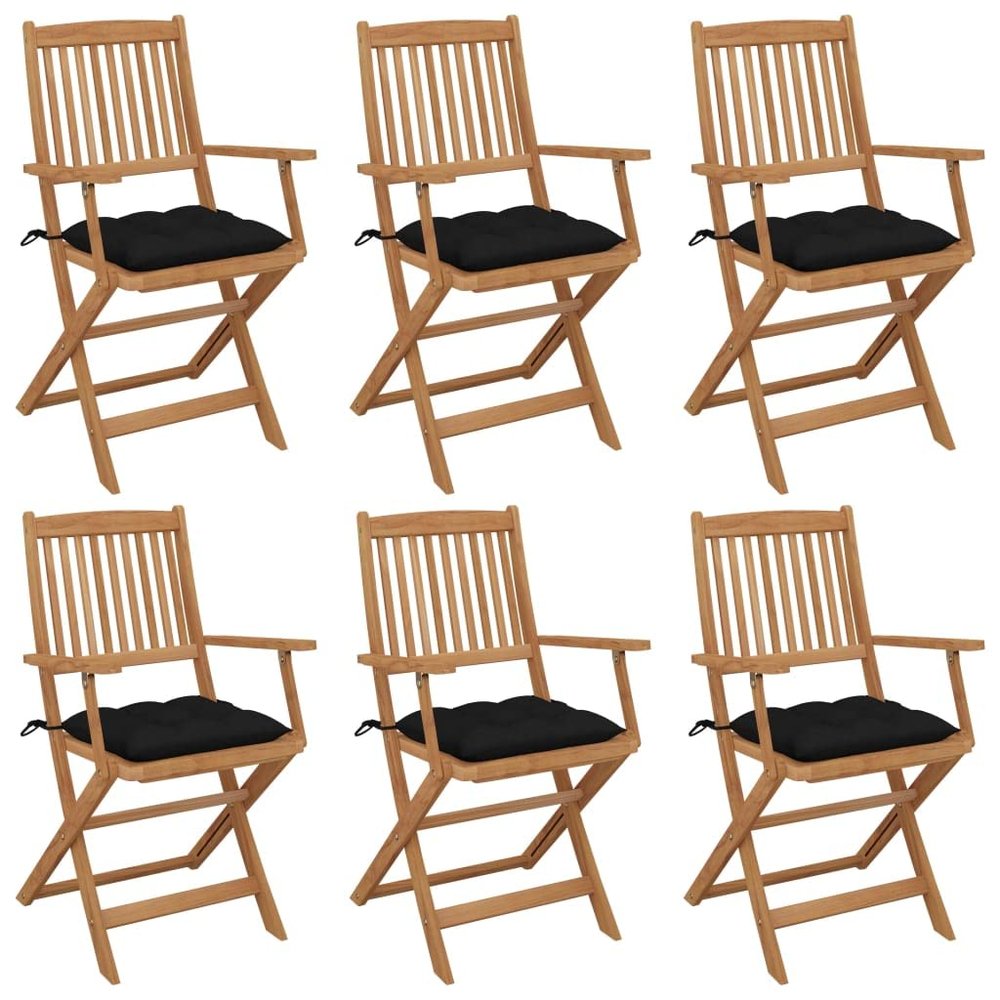 vidaXL Folding Chairs, Set of 6, with Cushions, Solid Acacia Wood