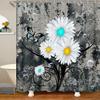 Homewish Butterfly & Flower Shower Curtain, White Daisies and Gray Marble, 180 x 200 cm view 1