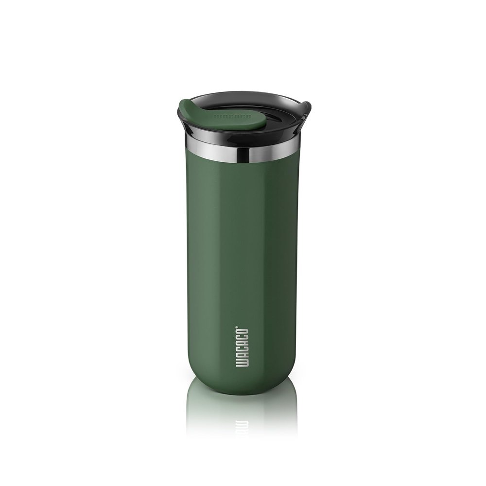 WACACO Octaroma Grande Vacuum-Insulated Coffee Mug, 15 fl oz (435 ml), Double-Wall Stainless Steel Travel Mug with Drinking Lid, Vert