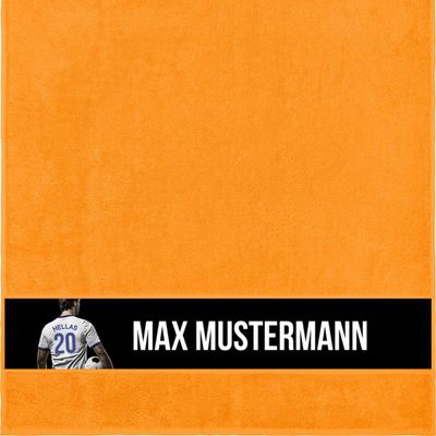 Personalized Bath Towel with Name – Greece Soccer Jersey Design – Orange – 70 x 140 cm