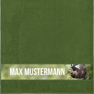 Manutextur Personalized Bath Towel with Name, Sloth Design, Dark Green, 70 x 140 cm