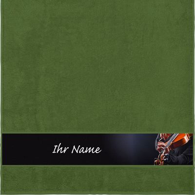 Manutextur Personalized Shower Towel with Name, Violin 3 Design, Dark Green, 70 x 140 cm