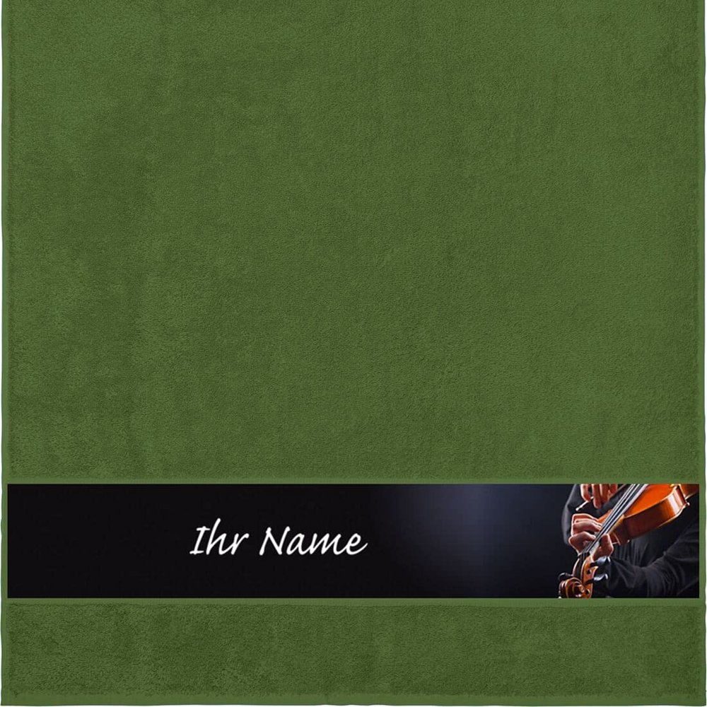 Manutextur Personalized Shower Towel with Name, Violin 3 Design, Dark Green, 70 x 140 cm