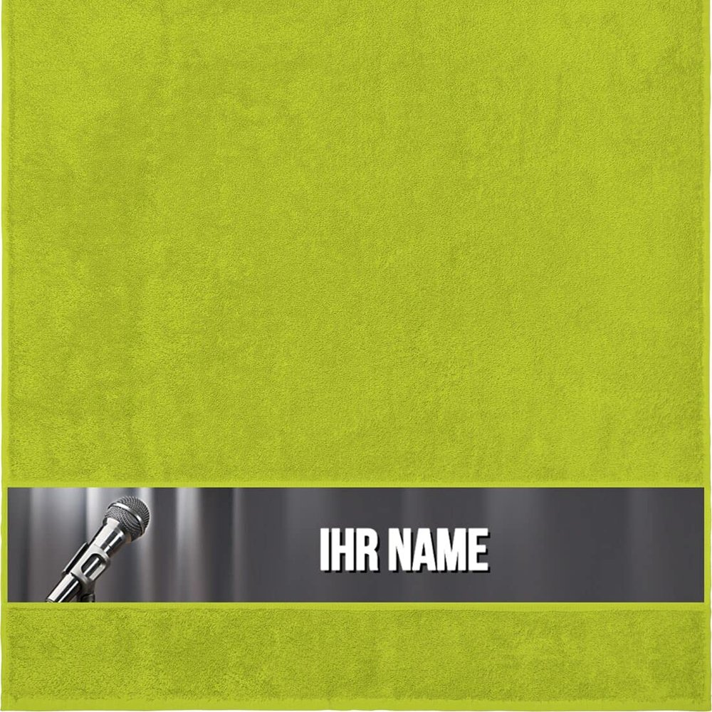 Manutextur Personalized Shower Towel with Name, Microphone 1 Design, Light Green, 70 x 140 cm
