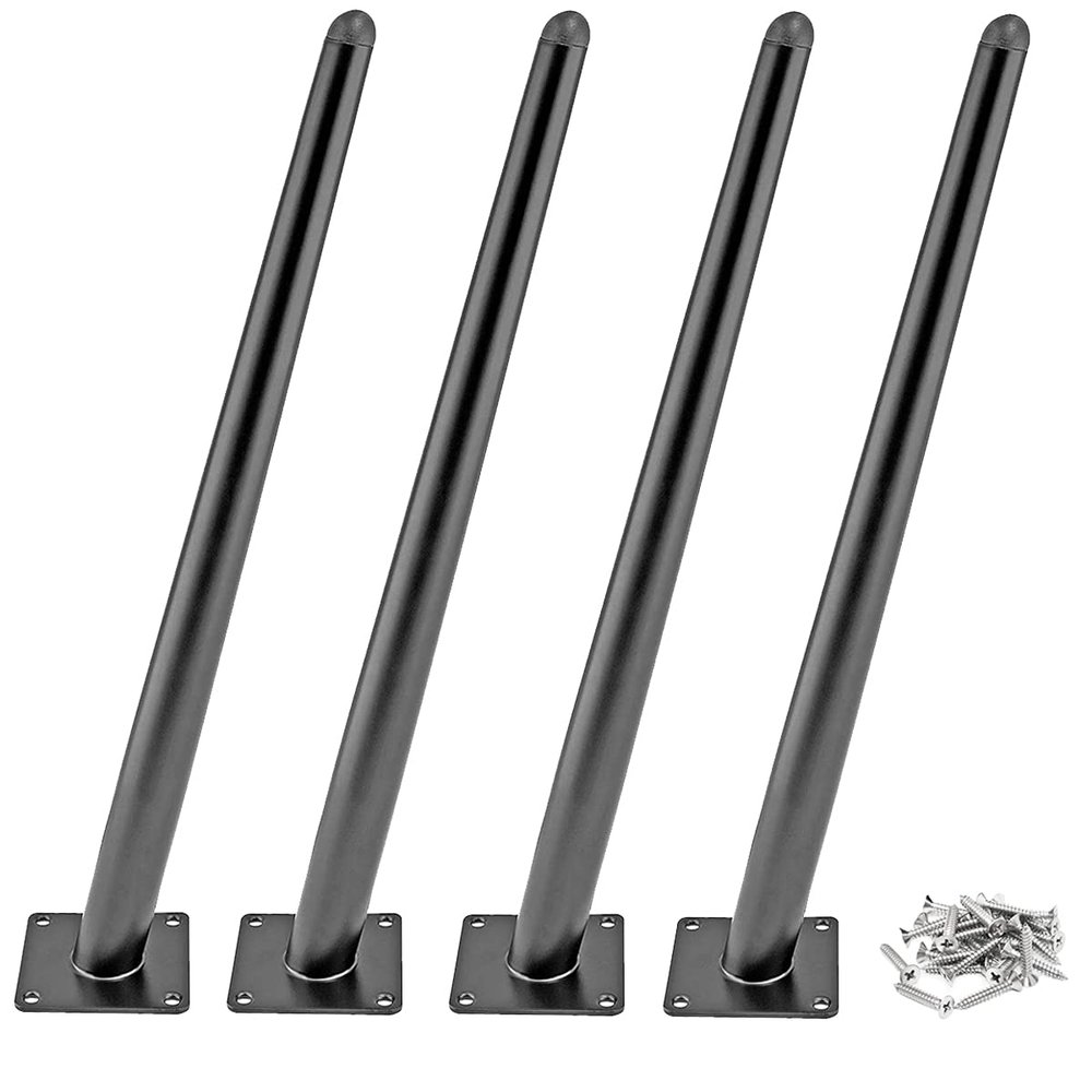 Drenky Black Metal Table Legs, 4-Pack, Tapered Angled Round Legs, 70 cm, with Non-Slip Silent Base, Stainless Steel, with Screws
