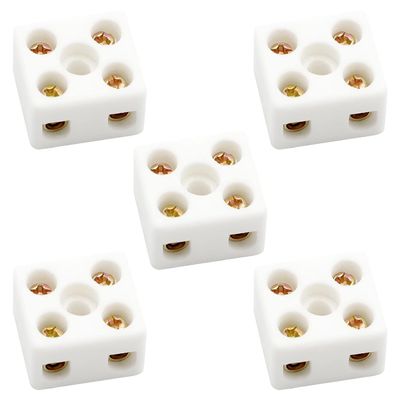 5-Piece Ceramic Terminal Blocks, 2-Way, 10A 250V High-Temperature Porcelain Connectors