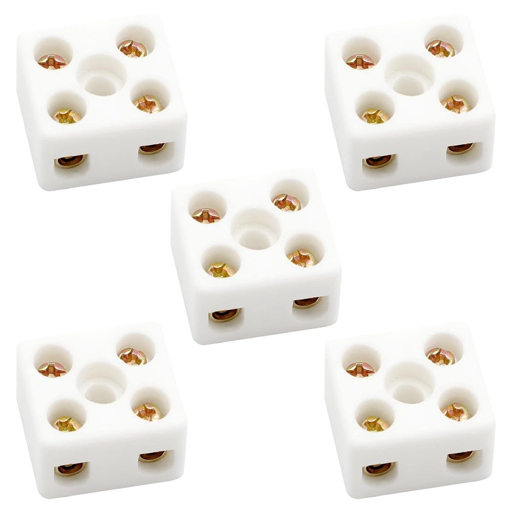 5-Piece Ceramic Terminal Blocks, 2-Way, 10A 250V High-Temperature Porcelain Connectors