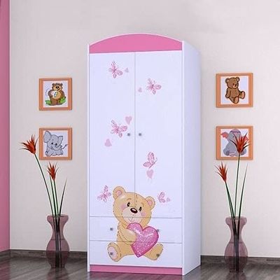 BDW 2-Door Wardrobe with Drawers, Clothes Rails and Shelves, 88 x 55 x 187 cm