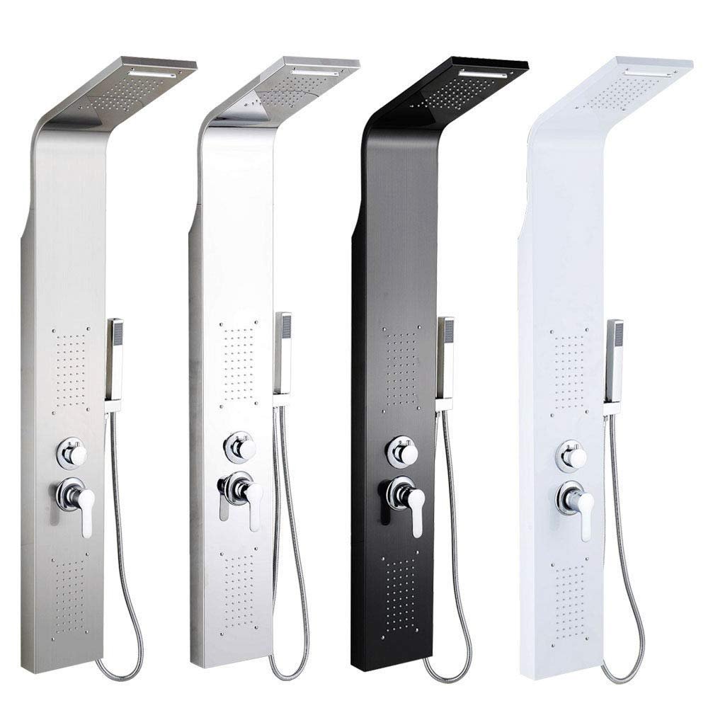 Hydromassage Shower Panel, 304 Stainless Steel, 5-Function Mixer, 140 cm, Black