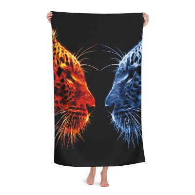 FFLSDR Fire Leopard vs. Ice Leopard Beach Towel, Adult Travel Microfiber, Soft and Absorbent, 80 x 130 cm