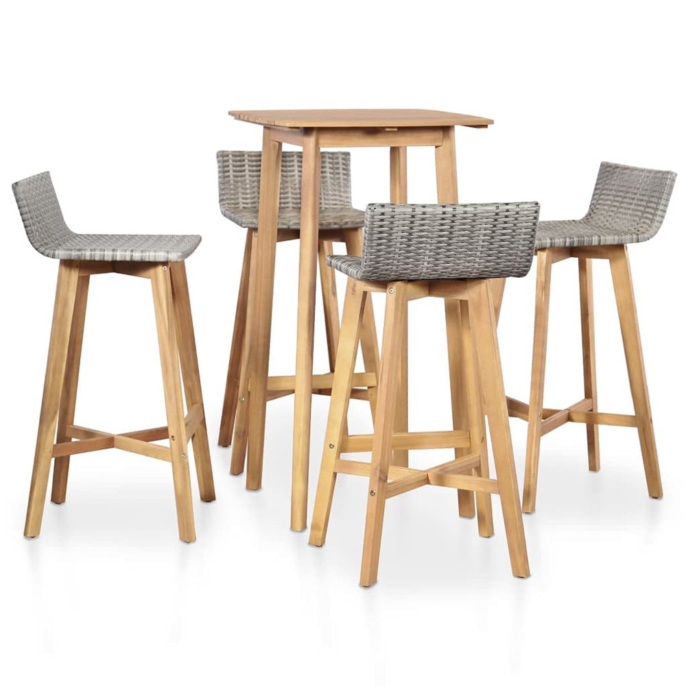 YITHOPI 5-Piece Patio Bar Set with Solid Acacia Wood Frame