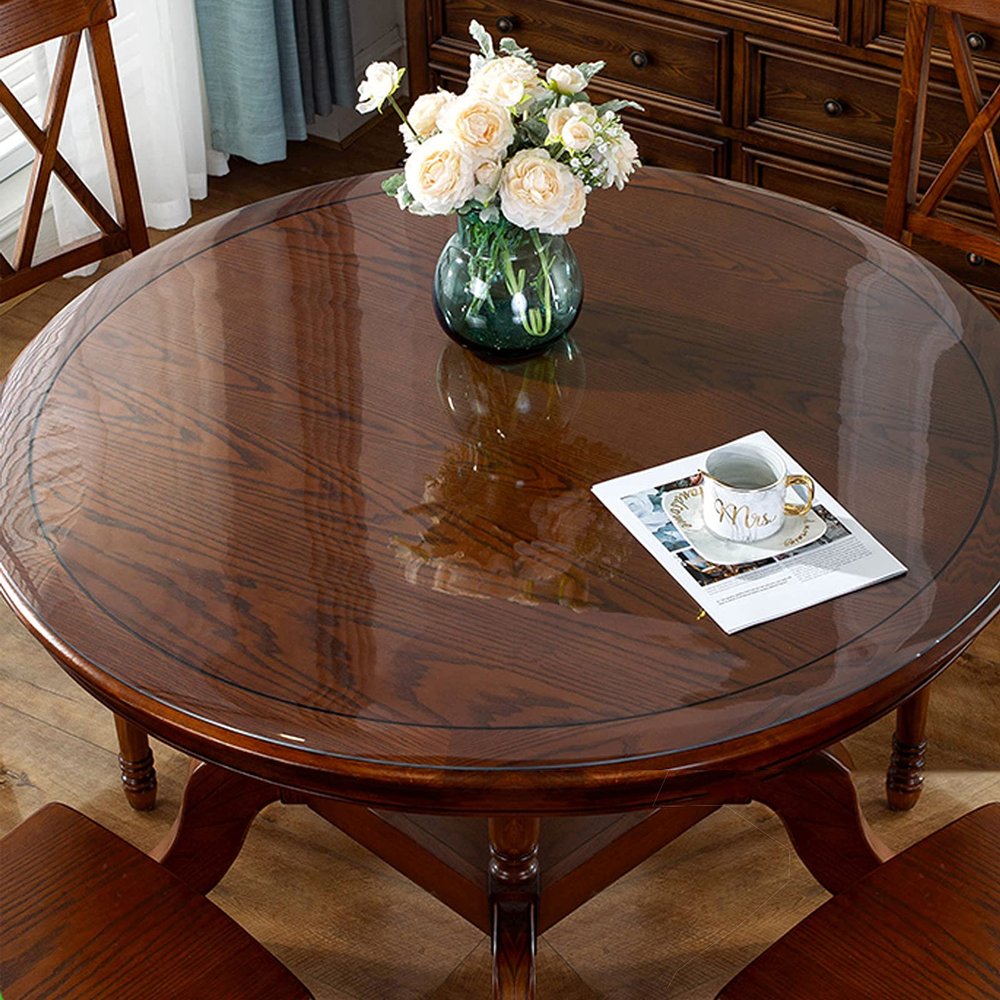 Round Transparent PVC Table Protector, 2 mm, Beveled Edge, 110 cm