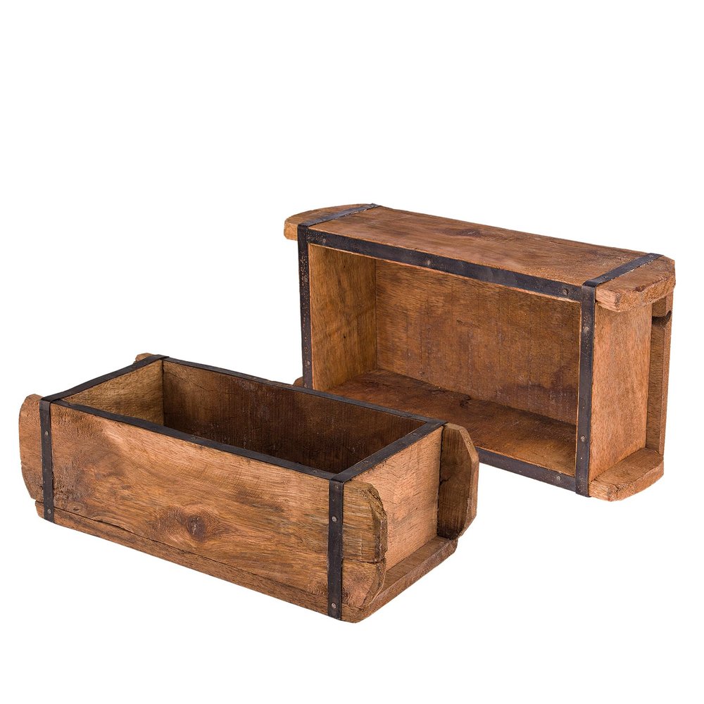 BigDean 2-Pack Brick Molds, 32 x 14 x 9 cm, Vintage Wooden Crates with Metal Fittings