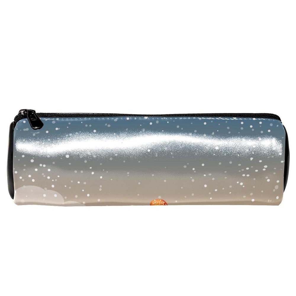 Cute Snowman Leather Pencil Case for School and Work