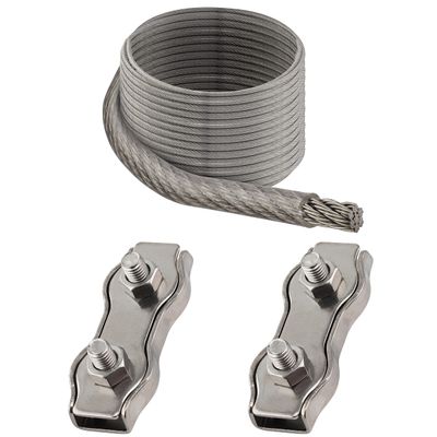 OPIOL QUALITY 30 m 3 mm Transparent-Coated Wire Rope Set with 2 M4 Duplex Stainless Steel Clips