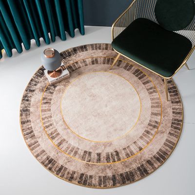 Classic Brown Round Simple Rug, Washable, 100 cm Diameter