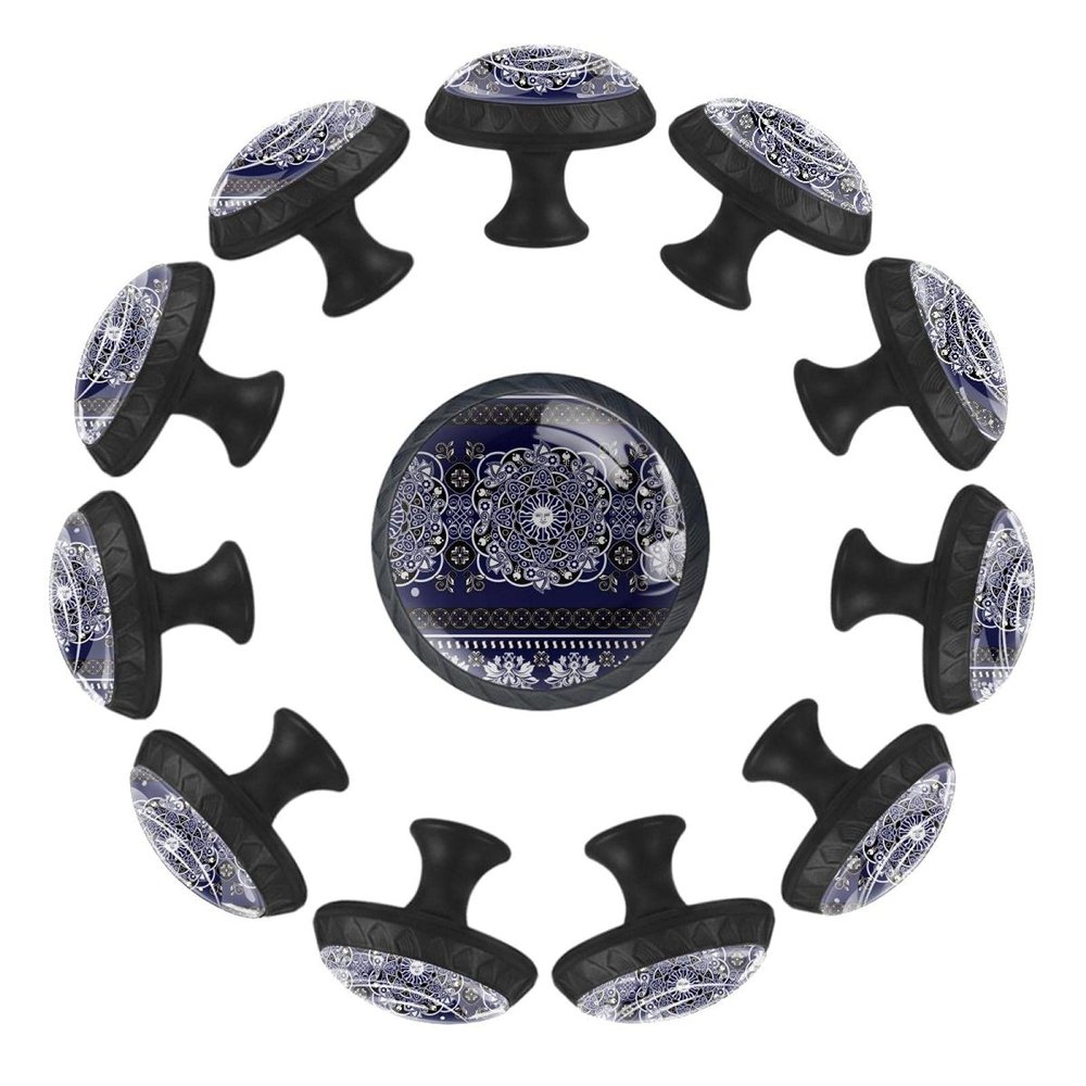 12-Pack 35 mm Crystal Glass Cabinet and Dresser Knobs, Retro Mandala Boho Round Drawer Pulls with Screws