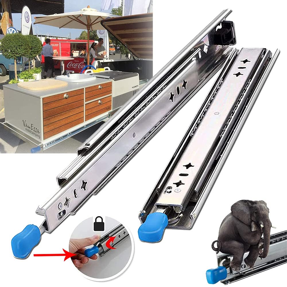 YONIISEA Heavy-Duty Locking Drawer Slide 900/1100/1200/1500 mm, Full Extension, Side Mount, 53 mm, 120 kg, 18 in/450 mm