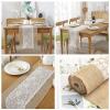 RENRUIRUI Burlap Table Runner and Chair Sash Set with White Lace view 3