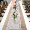 RENRUIRUI Burlap Table Runner and Chair Sash Set with White Lace view 4