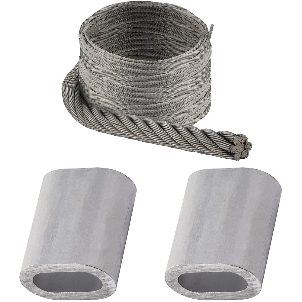 OPIOL QUALITY 5 m Soft Wire Rope, 7x19, 2 mm, with 2 Aluminum Swage Clamps, A4 Stainless Steel Set