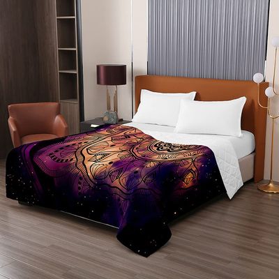 Chickw1 3D Mandala Quilted Bedspread, Purple Universe, 180 x 220 cm